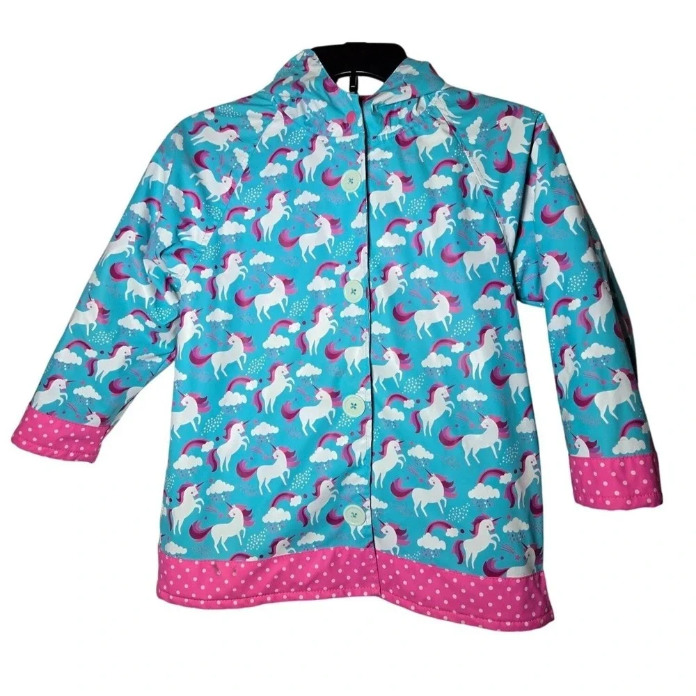 Western Chief Girls Unicorn Jacket Size 7 Rain Snow Fleece Lined Hood Outdoor